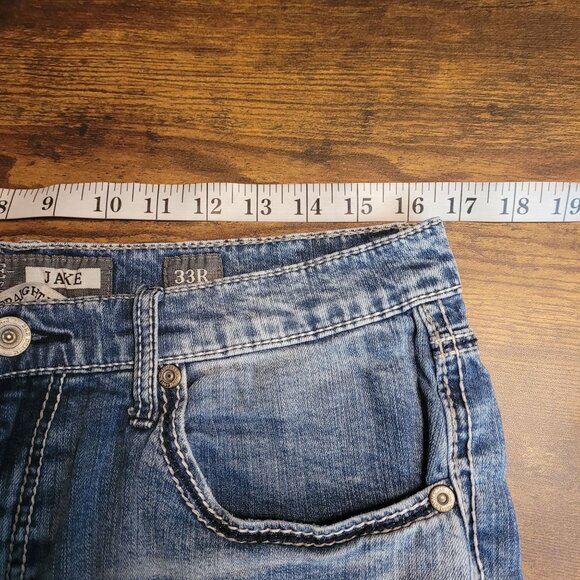 BKE Jeans 33x30 Jake Straight Leg Medium Thick Stitch Light Wash Stretch Denim - Picture 6 of 10